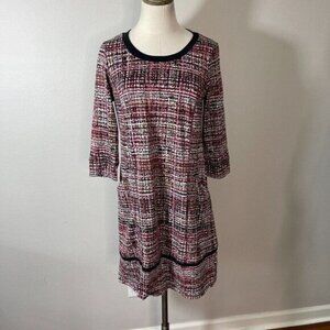 Chris McLaughlin Mini Dress Red Black Plaid Stretch Knit with Pockets